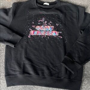 Saint Laurent Black Crewneck with Vibrant Logo